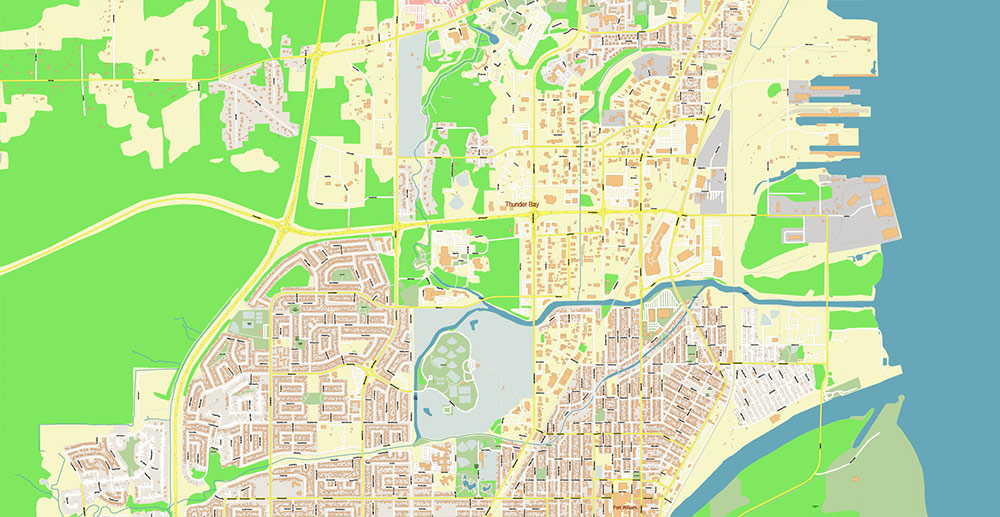 Thunder Bay Canada Vector Map Exact High Detailed Street Map editable Adobe Illustrator in layers