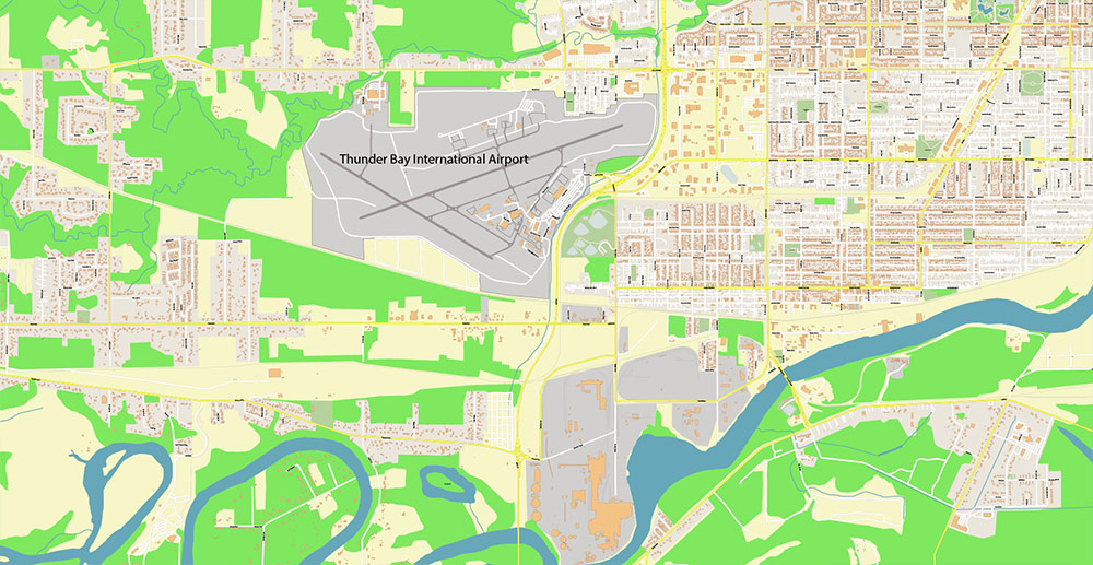 Thunder Bay Canada Vector Map Exact High Detailed Street Map editable Adobe Illustrator in layers