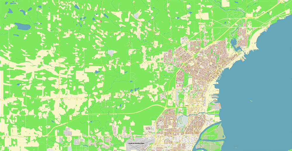 Thunder Bay Canada Vector Map Exact High Detailed Street Map editable Adobe Illustrator in layers