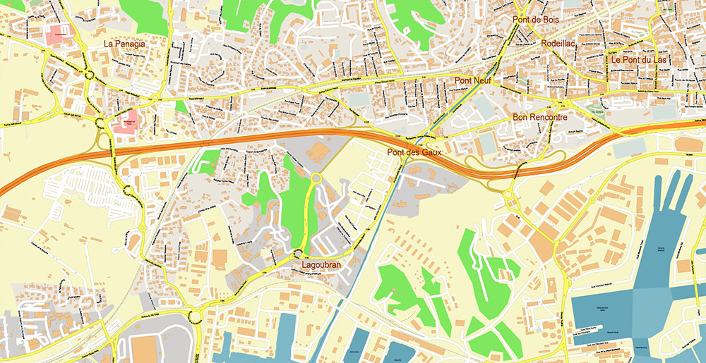 Toulon France Vector Map Exact High Detailed Street Map editable Adobe Illustrator in layers
