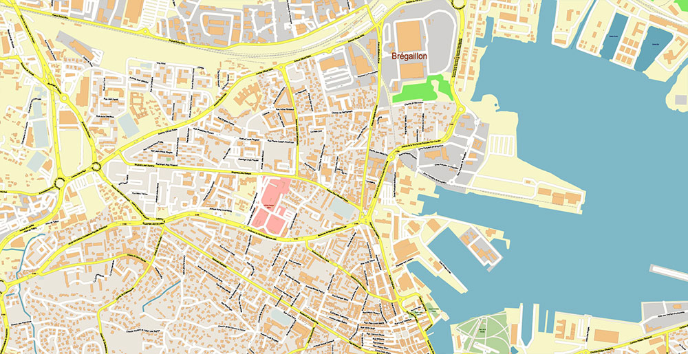 Toulon France Vector Map Exact High Detailed Street Map editable Adobe Illustrator in layers