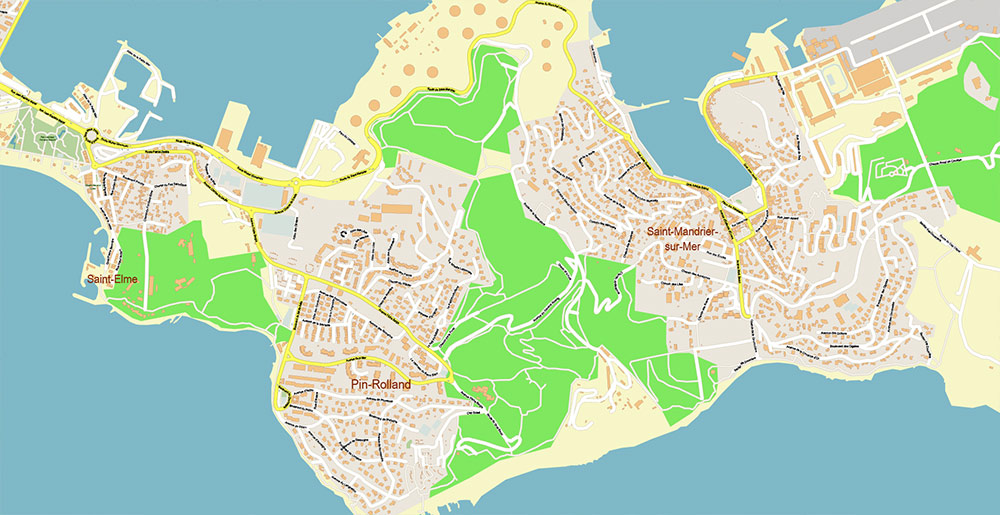 Toulon France Vector Map Exact High Detailed Street Map editable Adobe Illustrator in layers