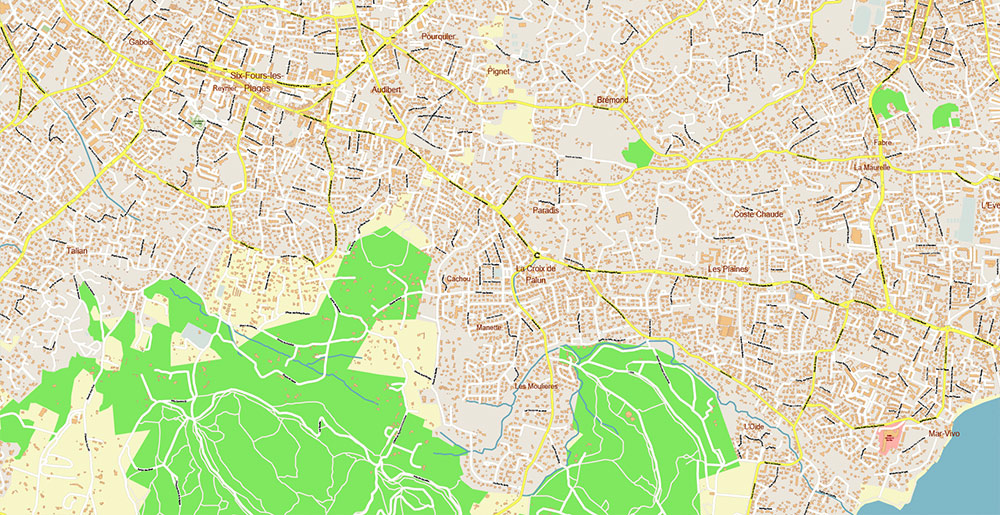 Toulon France Vector Map Exact High Detailed Street Map editable Adobe Illustrator in layers