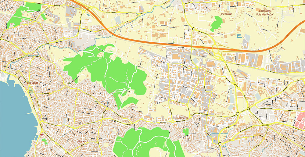 Toulon France Vector Map Exact High Detailed Street Map editable Adobe Illustrator in layers