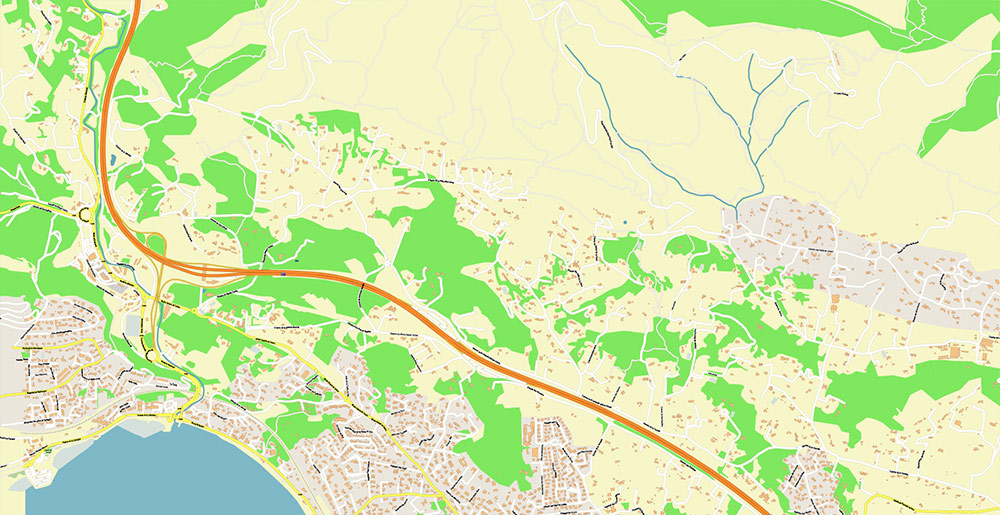 Toulon France Vector Map Exact High Detailed Street Map editable Adobe Illustrator in layers