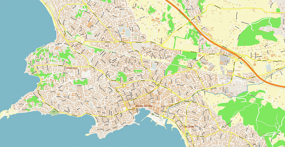 Toulon France Vector Map Exact High Detailed Street Map editable Adobe Illustrator in layers