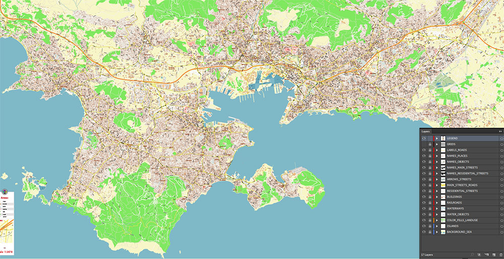 Toulon France Vector Map Exact High Detailed Street Map editable Adobe Illustrator in layers