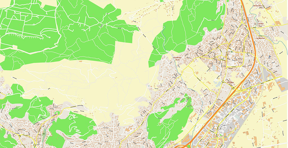 Toulon France Vector Map Exact High Detailed Street Map editable Adobe Illustrator in layers