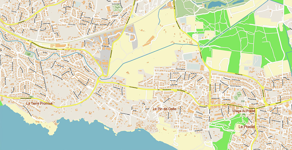 Toulon France Vector Map Exact High Detailed Street Map editable Adobe Illustrator in layers