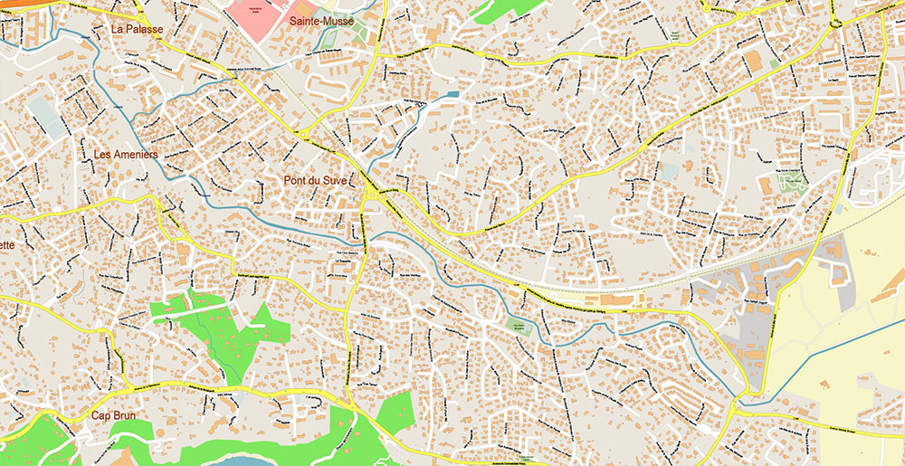 Toulon France Vector Map Exact High Detailed Street Map editable Adobe Illustrator in layers