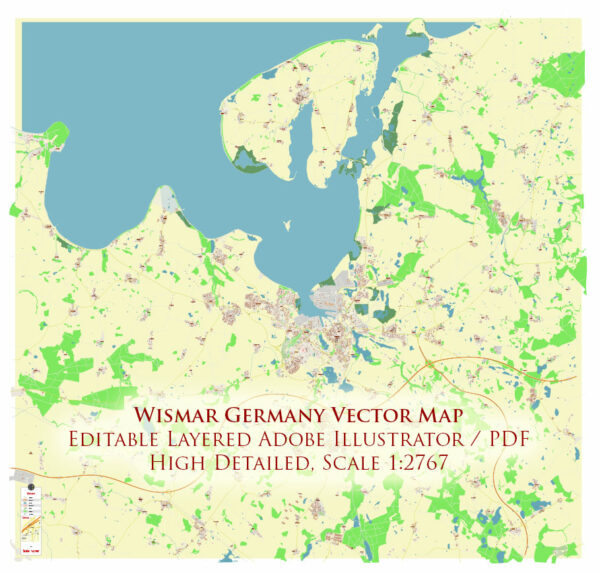 Wismar Germany Vector Map Exact High Detailed Street Map editable Adobe Illustrator in layers Wismar Germany Vector Map Exact High Detailed Street Map editable Adobe Illustrator in layers
