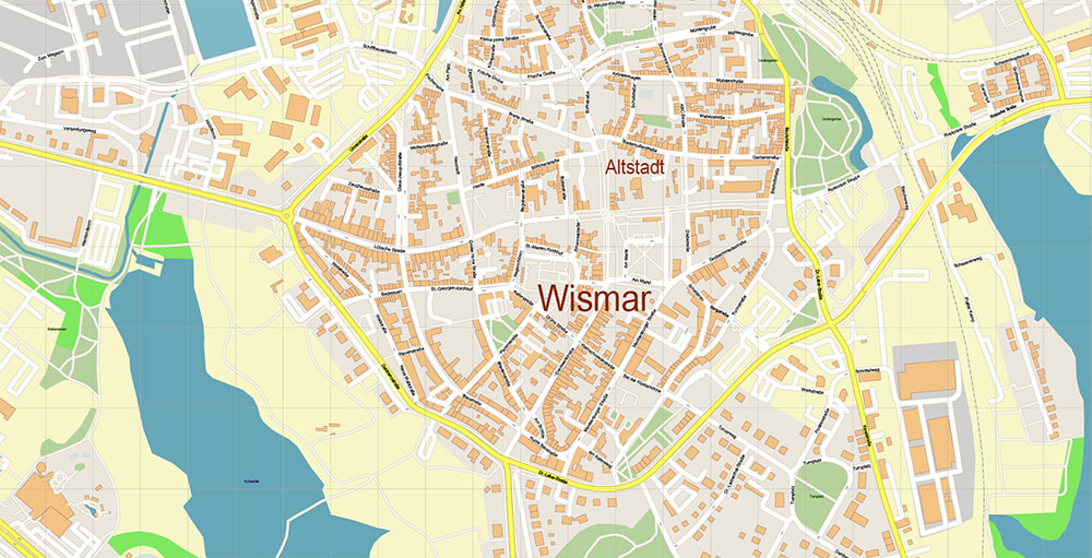 Wismar Germany Vector Map Exact High Detailed Street Map editable Adobe Illustrator in layers Wismar Germany Vector Map Exact High Detailed Street Map editable Adobe Illustrator in layers
