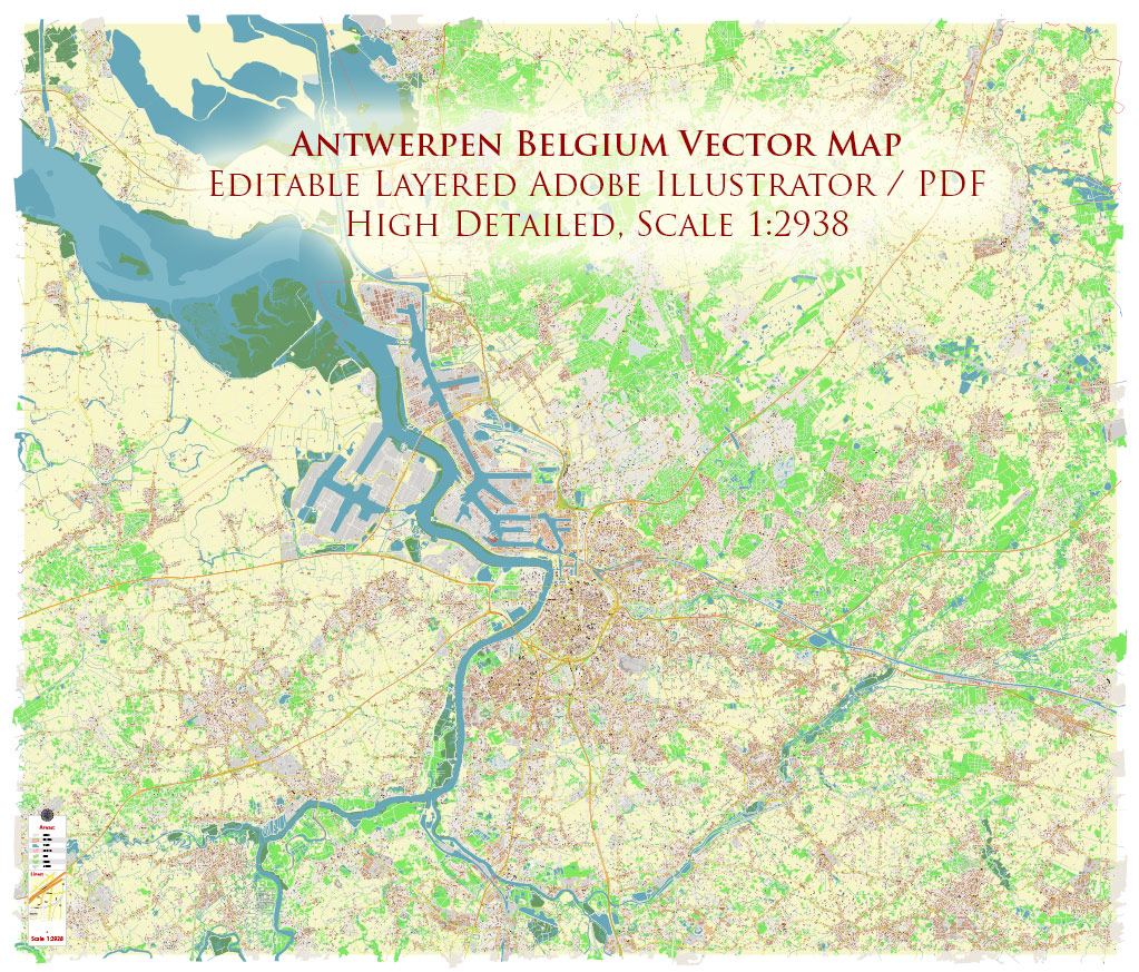 Antwerpen Belgium Vector Map exact detailed City Plan editable Layered Adobe Illustrator Street Map