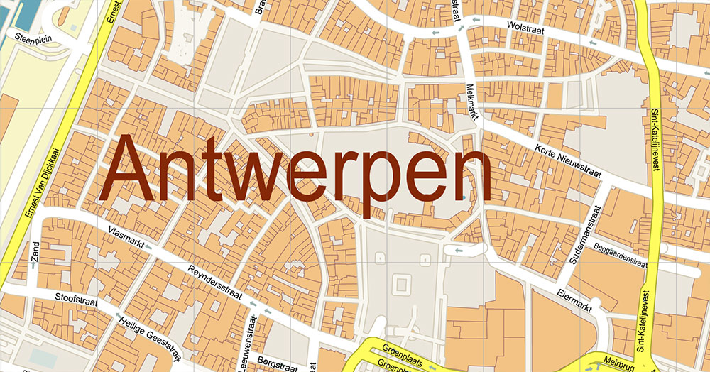 Antwerpen Belgium Vector Map exact detailed City Plan editable Layered Adobe Illustrator Street Map