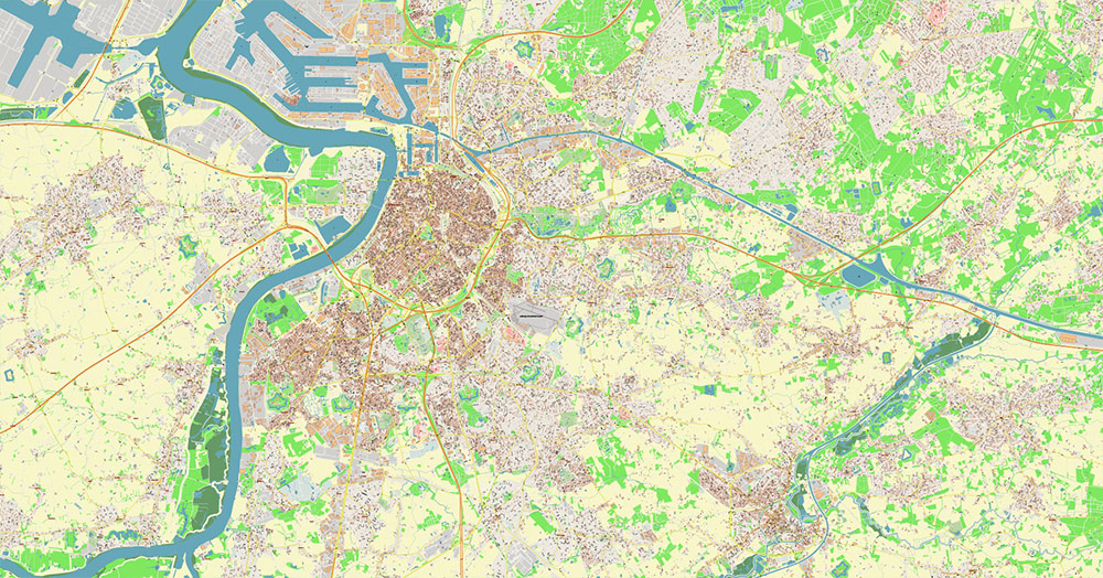 Antwerpen Belgium Vector Map exact detailed City Plan editable Layered Adobe Illustrator Street Map