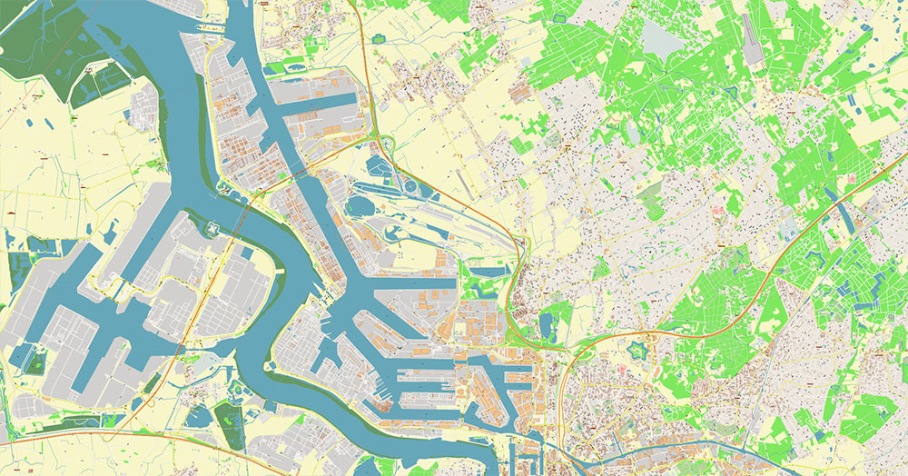Antwerpen Belgium Vector Map exact detailed City Plan editable Layered Adobe Illustrator Street Map