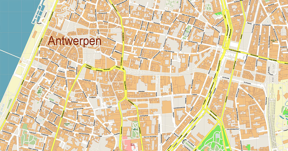 Antwerpen Belgium Vector Map exact detailed City Plan editable Layered Adobe Illustrator Street Map