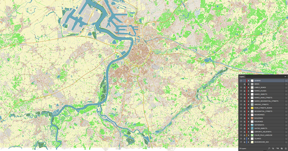 Antwerpen Belgium Vector Map exact detailed City Plan editable Layered Adobe Illustrator Street Map