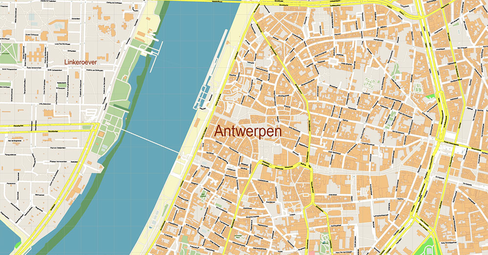 Antwerpen Belgium Vector Map exact detailed City Plan editable Layered Adobe Illustrator Street Map