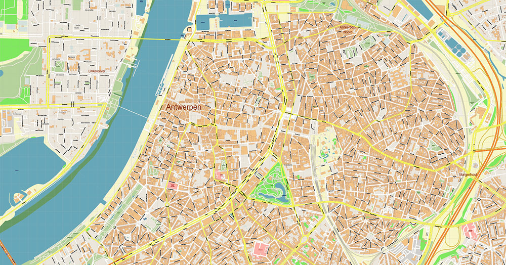 Antwerpen Belgium Vector Map exact detailed City Plan editable Layered Adobe Illustrator Street Map