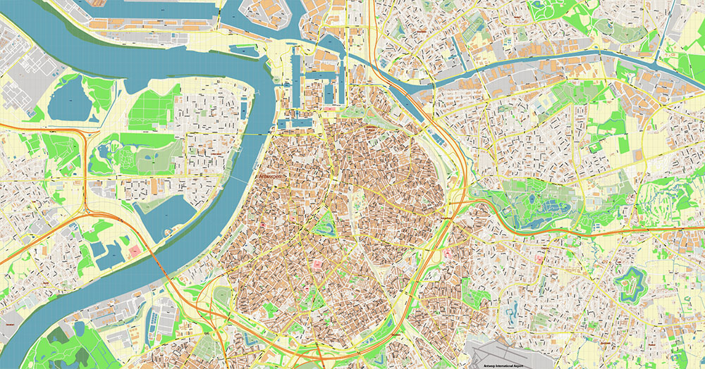 Antwerpen Belgium Vector Map exact detailed City Plan editable Layered Adobe Illustrator Street Map