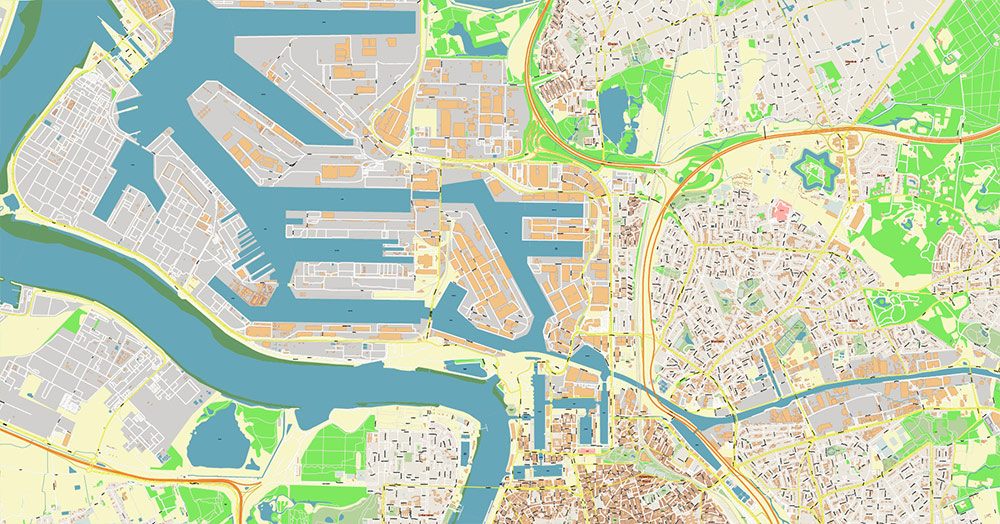 Antwerpen Belgium Vector Map exact detailed City Plan editable Layered Adobe Illustrator Street Map