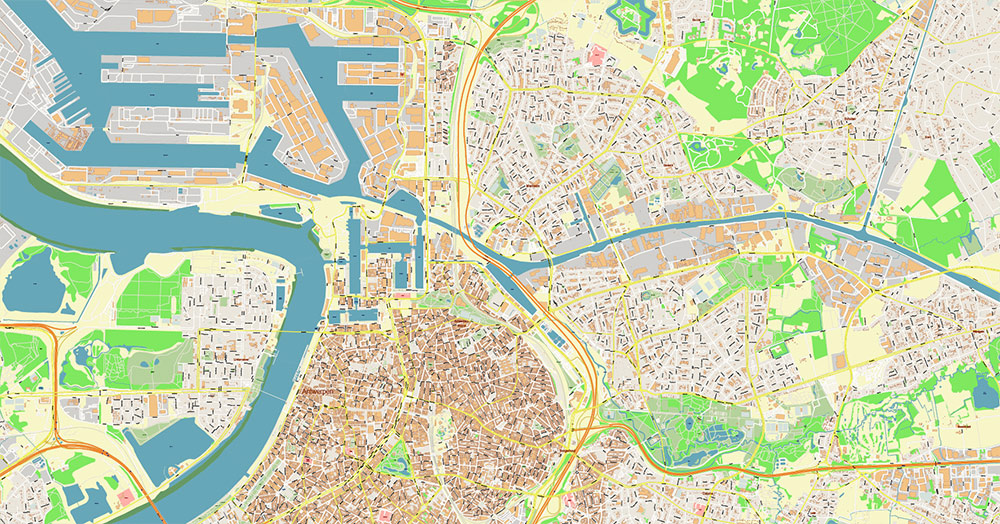 Antwerpen Belgium Vector Map exact detailed City Plan editable Layered Adobe Illustrator Street Map