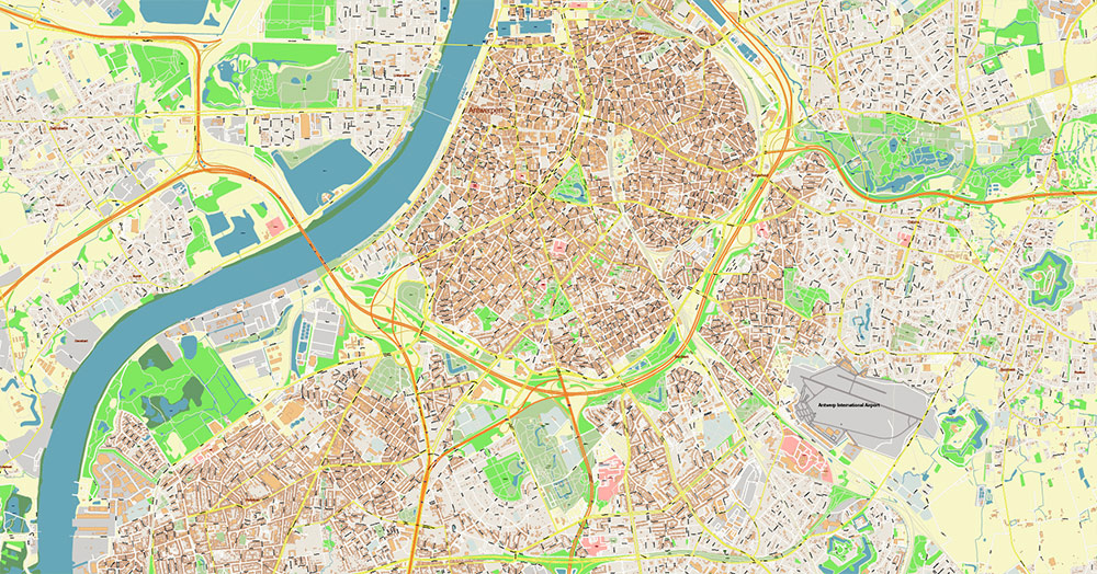 Antwerpen Belgium Vector Map exact detailed City Plan editable Layered Adobe Illustrator Street Map