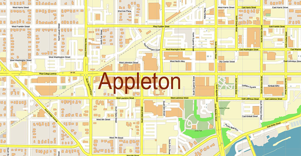 Appleton, Oshkosh, Fond du Lac Wisconsin USA Vector Map: Exact High Detailed Street Map editable Adobe Illustrator in layers