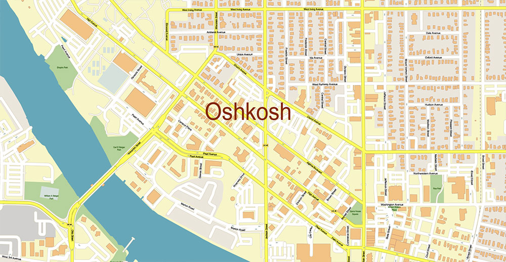 Appleton, Oshkosh, Fond du Lac Wisconsin USA Vector Map: Exact High Detailed Street Map editable Adobe Illustrator in layers
