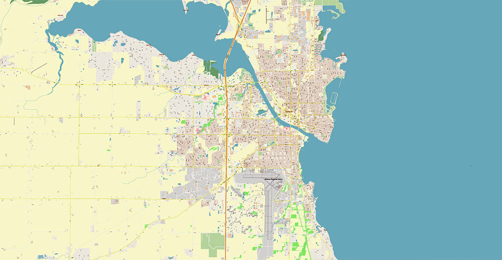 Appleton, Oshkosh, Fond du Lac Wisconsin USA Vector Map: Exact High Detailed Street Map editable Adobe Illustrator in layers