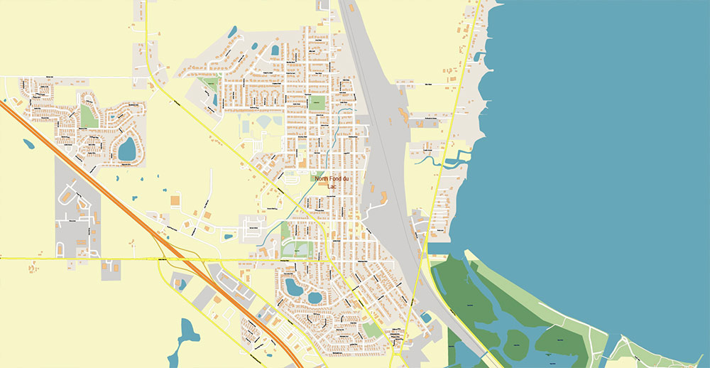 Appleton, Oshkosh, Fond du Lac Wisconsin USA Vector Map: Exact High Detailed Street Map editable Adobe Illustrator in layers