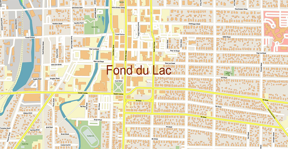 Appleton, Oshkosh, Fond du Lac Wisconsin USA Vector Map: Exact High Detailed Street Map editable Adobe Illustrator in layers