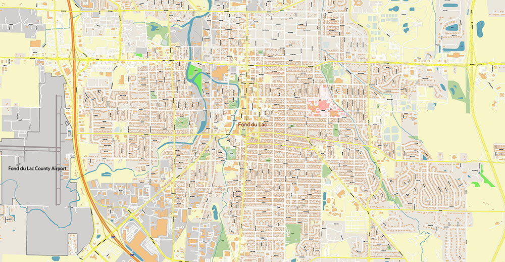 Appleton, Oshkosh, Fond du Lac Wisconsin USA Vector Map: Exact High Detailed Street Map editable Adobe Illustrator in layers