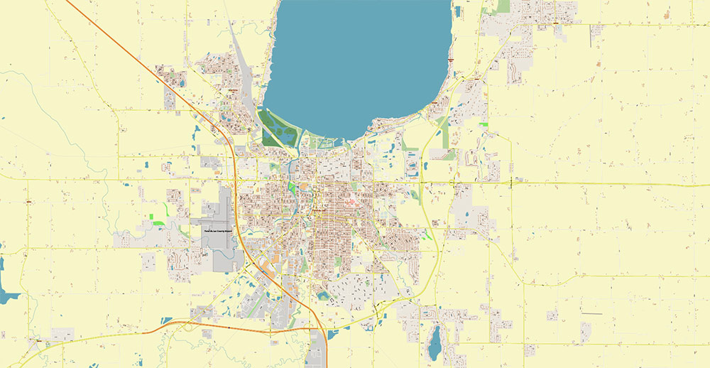 Appleton, Oshkosh, Fond du Lac Wisconsin USA Vector Map: Exact High Detailed Street Map editable Adobe Illustrator in layers