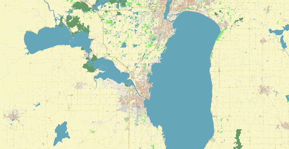 Appleton, Oshkosh, Fond du Lac Wisconsin USA Vector Map: Exact High Detailed Street Map editable Adobe Illustrator in layers