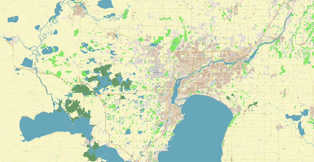 Appleton, Oshkosh, Fond du Lac Wisconsin USA Vector Map: Exact High Detailed Street Map editable Adobe Illustrator in layers