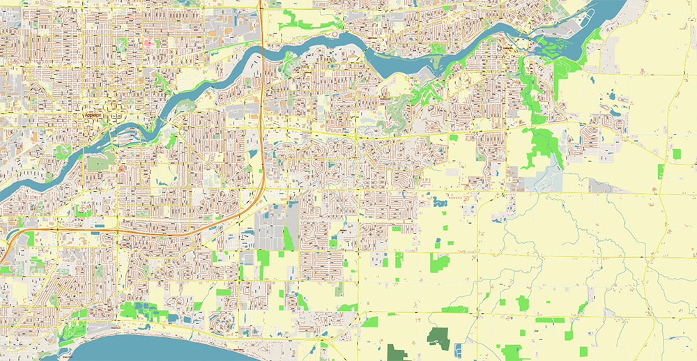 Appleton, Oshkosh, Fond du Lac Wisconsin USA Vector Map: Exact High Detailed Street Map editable Adobe Illustrator in layers