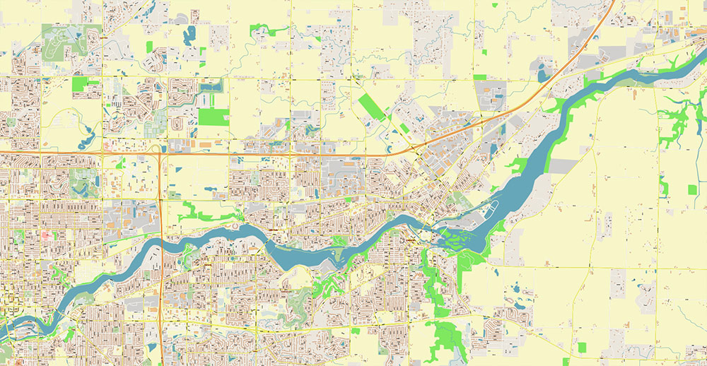 Appleton, Oshkosh, Fond du Lac Wisconsin USA Vector Map: Exact High Detailed Street Map editable Adobe Illustrator in layers