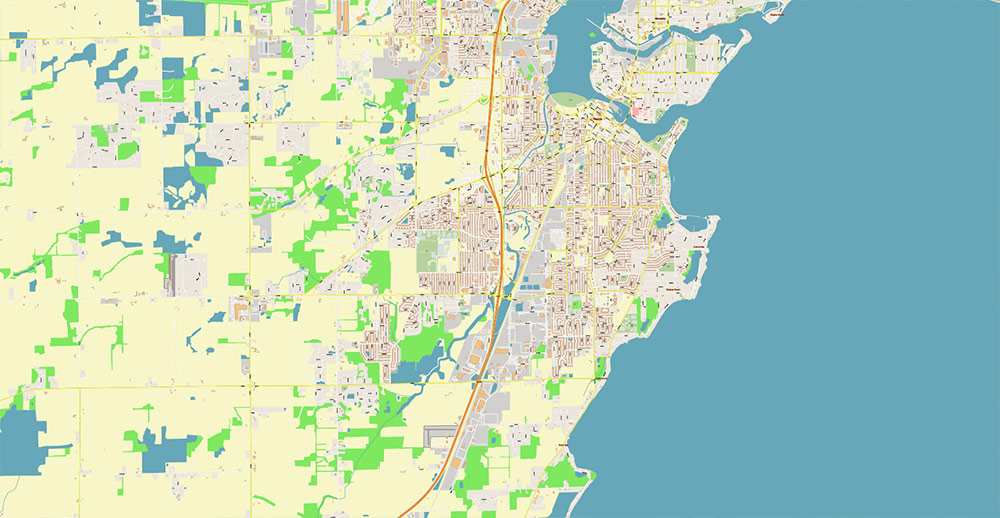 Appleton, Oshkosh, Fond du Lac Wisconsin USA Vector Map: Exact High Detailed Street Map editable Adobe Illustrator in layers