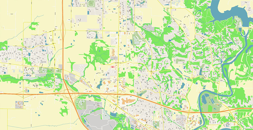 Cedar Rapids and Iowa City Iowa USA Exact High Detailed Street Map editable Adobe Illustrator in layers