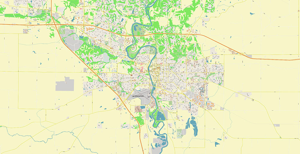 Cedar Rapids and Iowa City Iowa USA Exact High Detailed Street Map editable Adobe Illustrator in layers