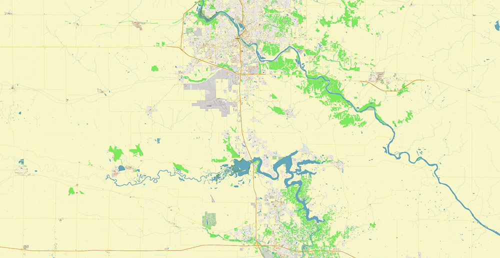 Cedar Rapids and Iowa City Iowa USA Exact High Detailed Street Map editable Adobe Illustrator in layers