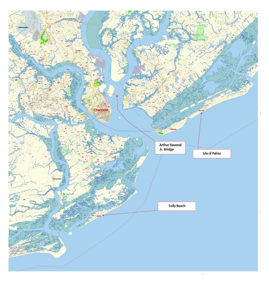 Charleston South Carolina USA - part - Vector Map Exact High Detailed Street Map editable Adobe Illustrator and PDF in layers Charleston South Carolina USA - part - Vector Map Exact High Detailed Street Map editable Adobe Illustrator and PDF in layers