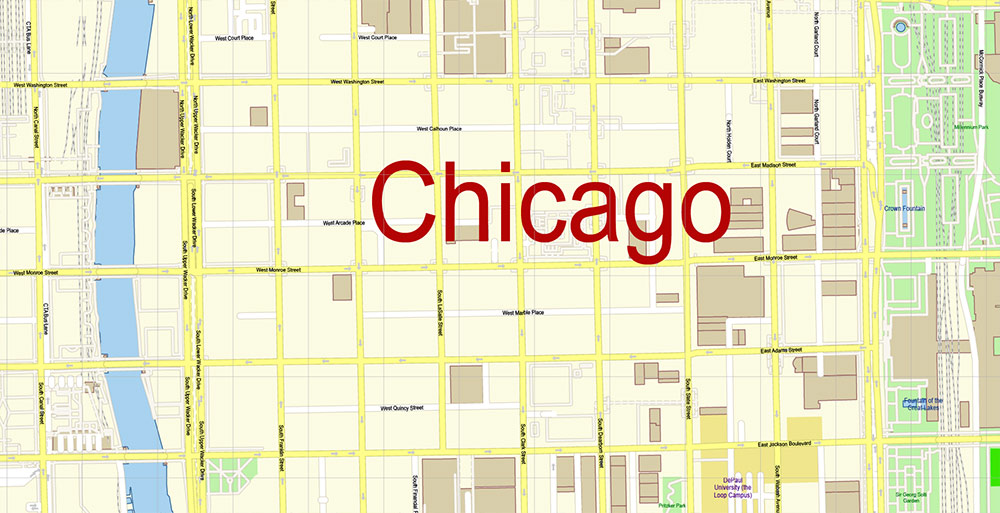 Chicago Illinois USA Vector Map: Exact High Detailed Street Map editable Adobe Illustrator in layers