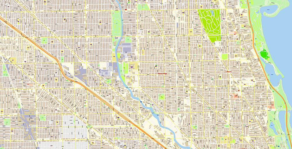 Chicago Illinois USA Vector Map: Exact High Detailed Street Map editable Adobe Illustrator in layers