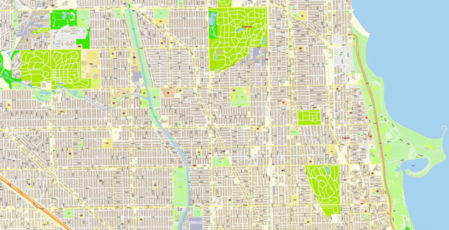 Chicago Illinois USA Vector Map: Exact High Detailed Street Map ...