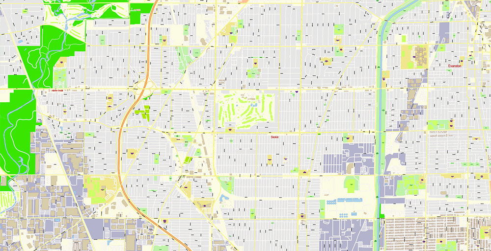 Chicago Illinois USA Vector Map: Exact High Detailed Street Map editable Adobe Illustrator in layers