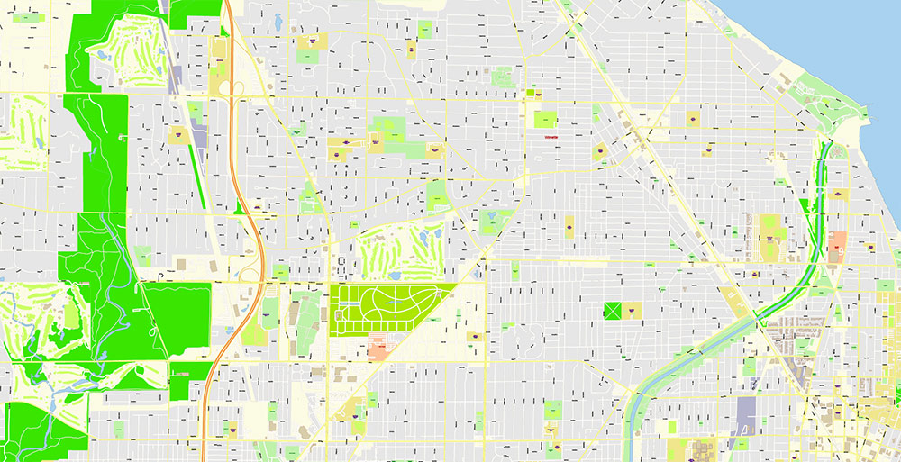 Chicago Illinois USA Vector Map: Exact High Detailed Street Map editable Adobe Illustrator in layers