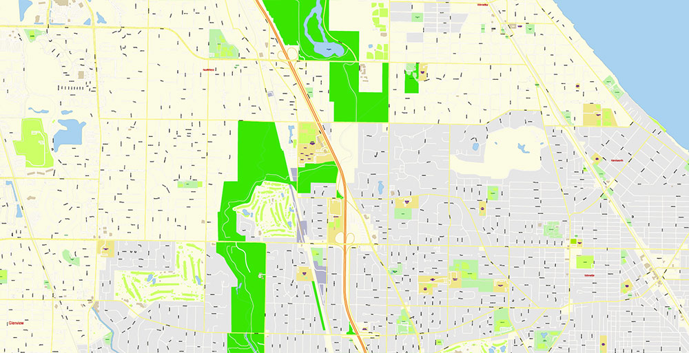 Chicago Illinois USA Vector Map: Exact High Detailed Street Map editable Adobe Illustrator in layers